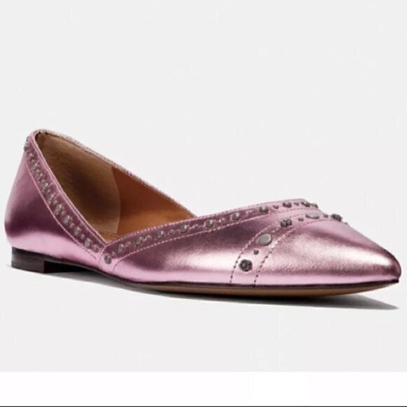 Coach Valintina Flats Studs pink Metallic leather - Picture 1 of 13